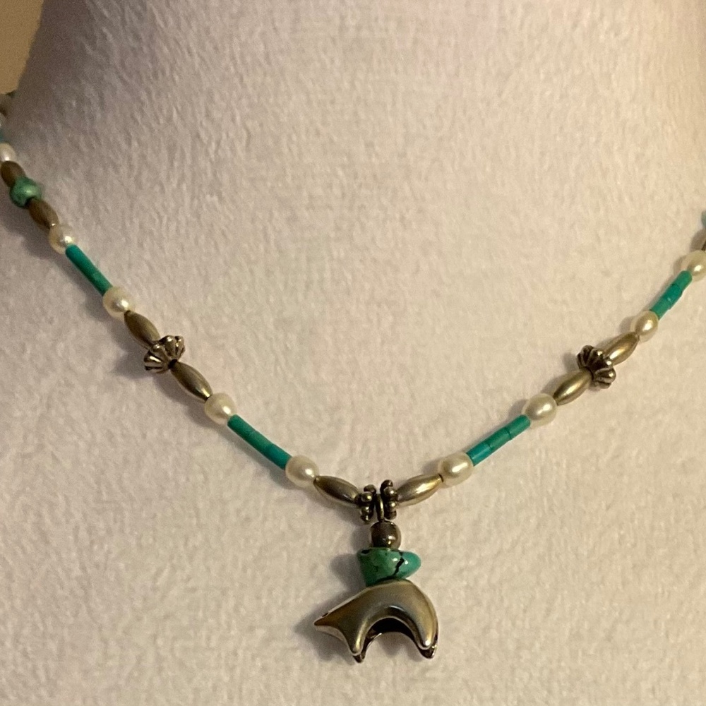 Southwest Style Handmade Sterling Silver and beaded Necklace - Picture 2 of 8
